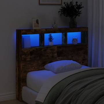 Headboard Cabinet with LED Smoked Oak - Modern Bedroom Style