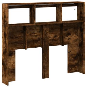 Headboard Cabinet with LED Smoked Oak - Modern Bedroom Style