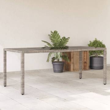 Grey Garden Table with Glass Top | 190x90cm Poly Rattan