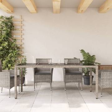 Grey Garden Table with Glass Top | 190x90cm Poly Rattan