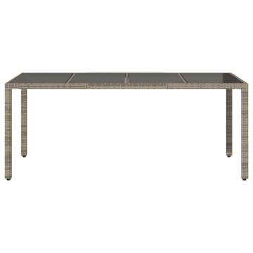 Grey Garden Table with Glass Top | 190x90cm Poly Rattan