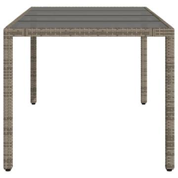 Grey Garden Table with Glass Top | 190x90cm Poly Rattan