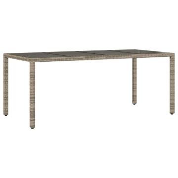 Grey Garden Table with Glass Top | 190x90cm Poly Rattan