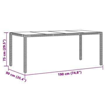 Grey Garden Table with Glass Top | 190x90cm Poly Rattan