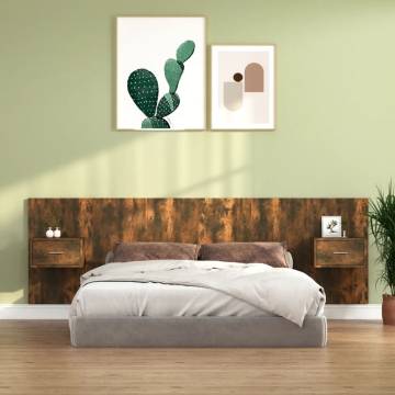 Stylish Smoked Oak Bed Headboard with Cabinets | Hipomarket