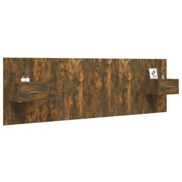 Stylish Smoked Oak Bed Headboard with Cabinets | Hipomarket