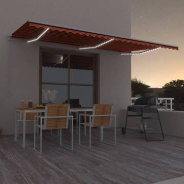 Manual Retractable Awning with LED - 600x350 cm Orange & Brown