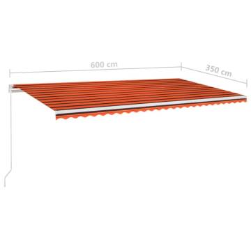 Manual Retractable Awning with LED - 600x350 cm Orange & Brown