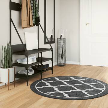 Washable Black & White Rug Ø 120 cm - Anti Slip Design