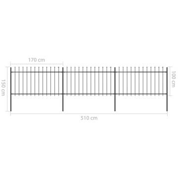 Elegant Black Garden Fence with Spear Top | 5.1x1m Steel