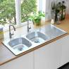 Kitchen Sink Double Basin with Strainer & Trap Stainless Steel Size 120 x 50 x 16 cm 