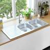 Double Basin Kitchen Sink with Strainer & Trap - Stainless Steel