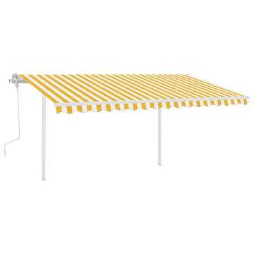 Manual Retractable Awning with LED - 4.5x3m Yellow & White