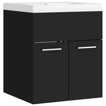 Stylish Black Sink Cabinet with Built-in Basin | HipoMarket UK