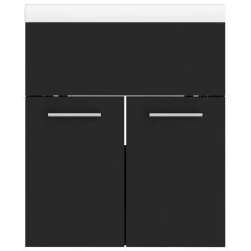 Stylish Black Sink Cabinet with Built-in Basin | HipoMarket UK