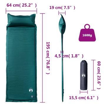 Self-Inflating Camping Mattress with Pillow - 1-Person Green