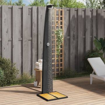 Stylish Black Outdoor Shower - Durable Poly Rattan & Acacia Wood