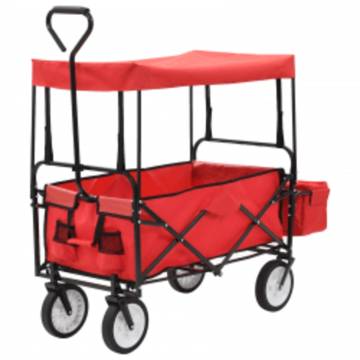 Folding Hand Trolley with Canopy Steel Red - Versatile & Sturdy