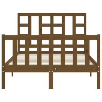 Honey Brown Small Double Bed Frame with Headboard - Solid Wood