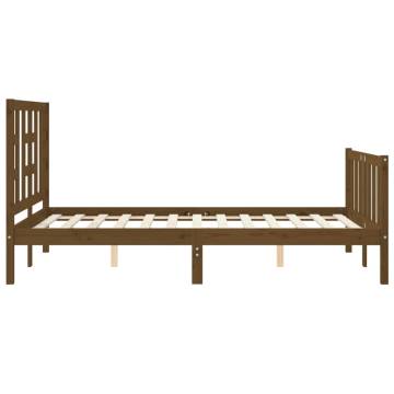 Honey Brown Small Double Bed Frame with Headboard - Solid Wood