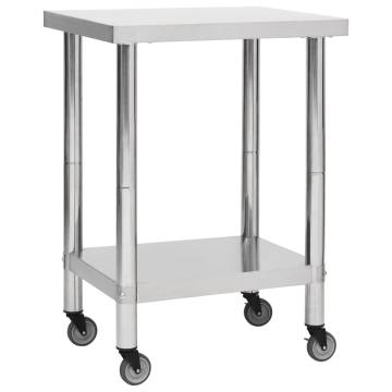 Stainless Steel Kitchen Work Table with Wheels - 60x45x85 cm