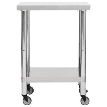 Stainless Steel Kitchen Work Table with Wheels - 60x45x85 cm