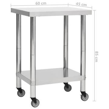 Stainless Steel Kitchen Work Table with Wheels - 60x45x85 cm