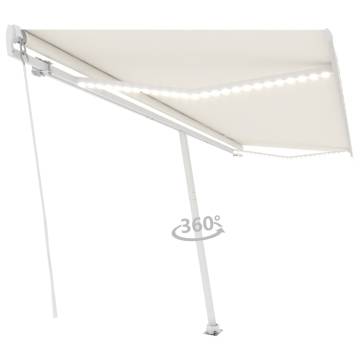 Manual Retractable Awning with LED - 500x300 cm Cream