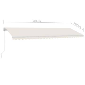 Manual Retractable Awning with LED - 500x300 cm Cream