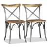 Dining Chairs Set of 6 - Solid Mango Wood & Steel Cross Back