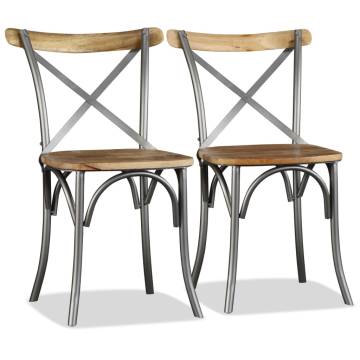 Dining Chairs Set of 6 - Solid Mango Wood & Steel Cross Back