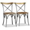 Dining Chairs Set of 6 - Solid Mango Wood & Steel Cross Back