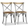 Dining Chairs Set of 6 - Solid Mango Wood & Steel Cross Back