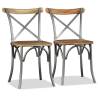 Dining Chairs Set of 6 - Solid Mango Wood & Steel Cross Back