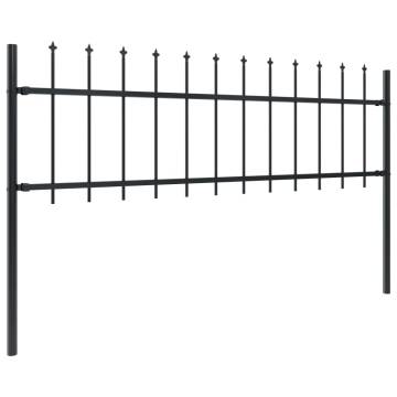 Elegant Black Steel Garden Fence with Spear Top - 8.5x0.6 m