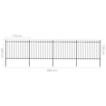 Garden Fence with Spear Top Steel 6.8x1.5m - Black | HipoMarket