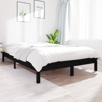 Black Double Bed Frame 135x190 cm - Solid Pine Wood