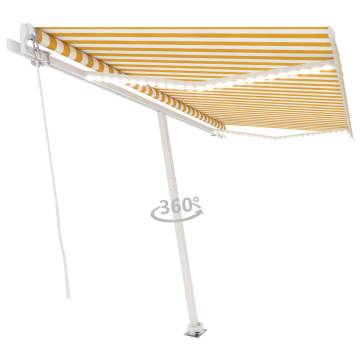 Manual Retractable Awning with LED - 450x300 cm Yellow & White