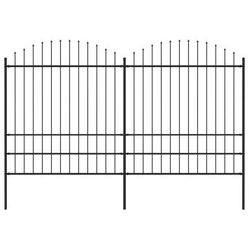 Garden Fence with Spear Top Steel - 1.75-2m x 3.4m Black