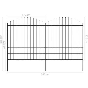 Garden Fence with Spear Top Steel - 1.75-2m x 3.4m Black