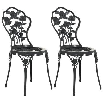 Bistro Chairs 2 pcs Black Cast Aluminium | Stylish Garden Seating