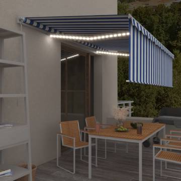 Manual Retractable Awning with LED - 5x3m Blue & White