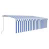 Manual Retractable Awning with LED - 5x3m Blue & White