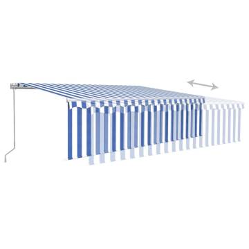 Manual Retractable Awning with LED - 5x3m Blue & White