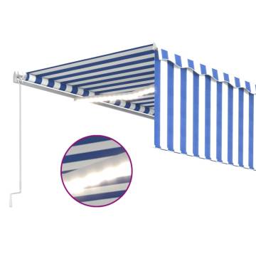 Manual Retractable Awning with LED - 5x3m Blue & White