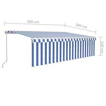 Manual Retractable Awning with LED - 5x3m Blue & White