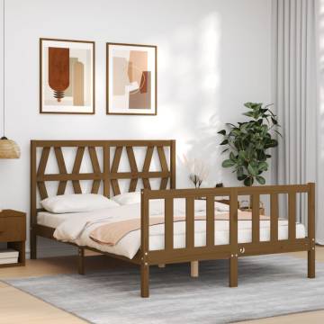 Honey Brown Bed Frame with Headboard - Solid Wood 120x200 cm