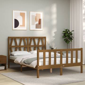 Honey Brown Bed Frame with Headboard - Solid Wood 120x200 cm