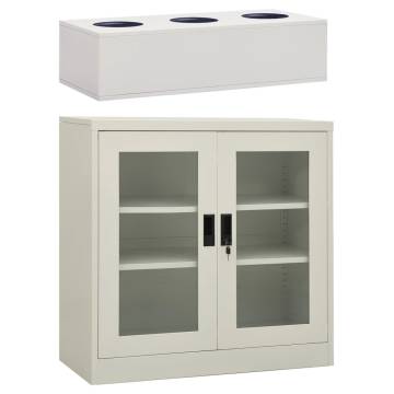 Stylish Light Grey Office Cabinet with Planter Box - 90x40 cm