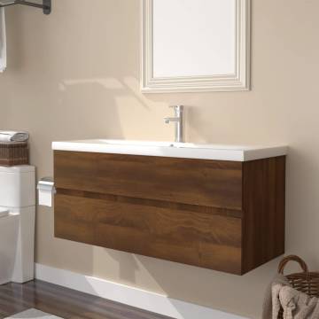 Stylish Sink Cabinet with Built-in Basin - Brown Oak